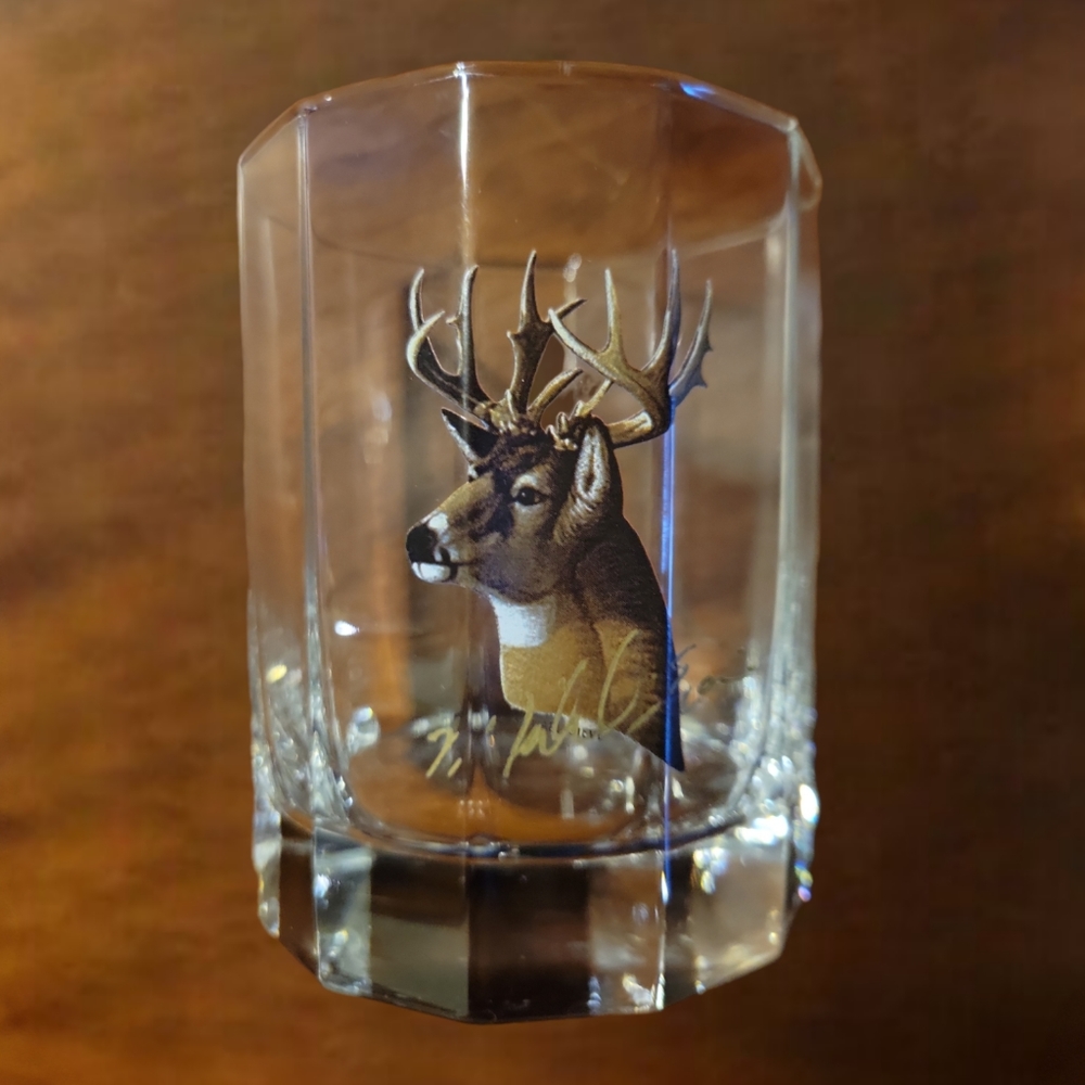 1 Vtg Highball Double Old Fashion Buck Portrait Panel Bar Glass Michael Sieve